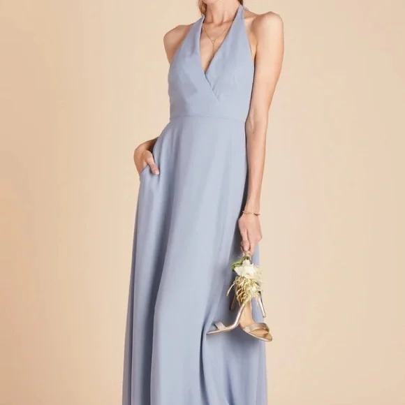 blue dress for baby girl Dusty Blue Satin Bridesmaid Dress